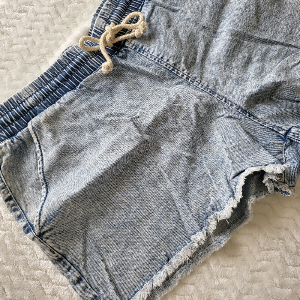Drawstring Denim Short-Juniors